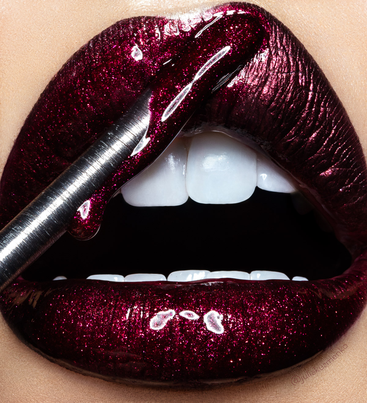 Macro lips, dripping lipstick